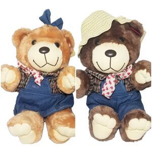 Dan Dee Country Teddy Bears Plush Boy Girl In Overalls Stuffed Animals Lot Of 2